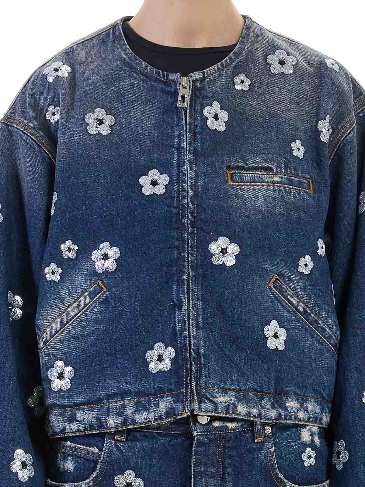 Marc Jacobs Sequin Daisy Cropped Jacket In Blue