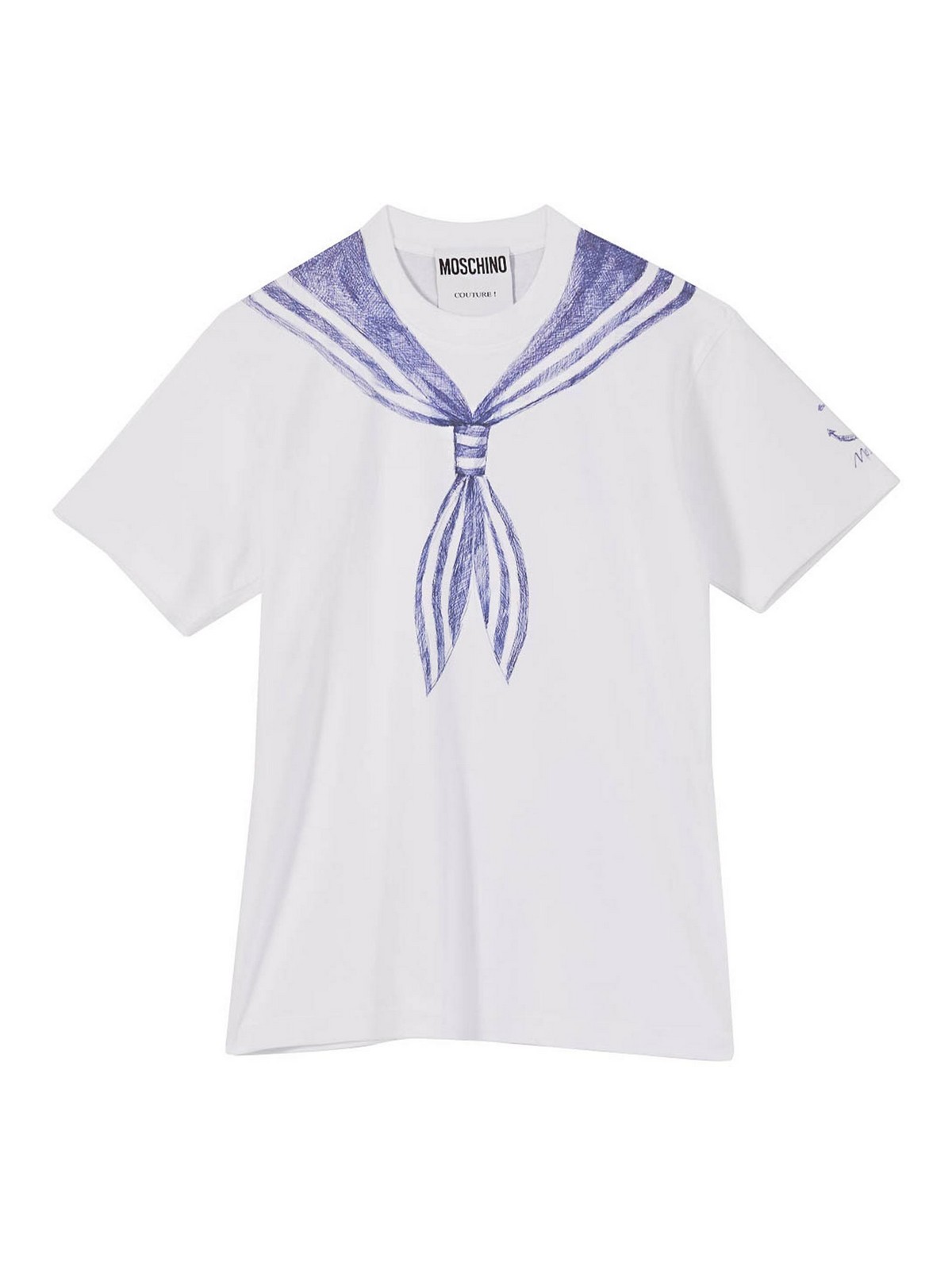 Moschino T-shirt In Interlock Di Cotone Con Stampa In White
