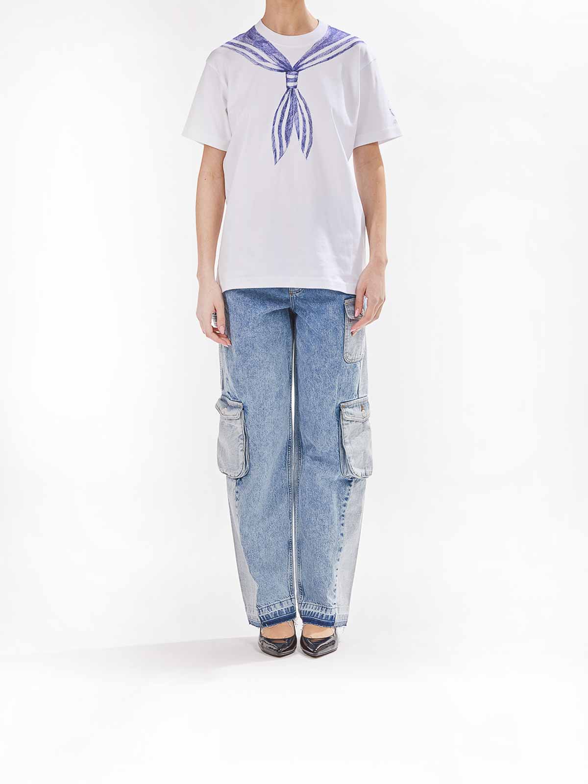 Moschino T-shirt In Interlock Di Cotone Con Stampa In White