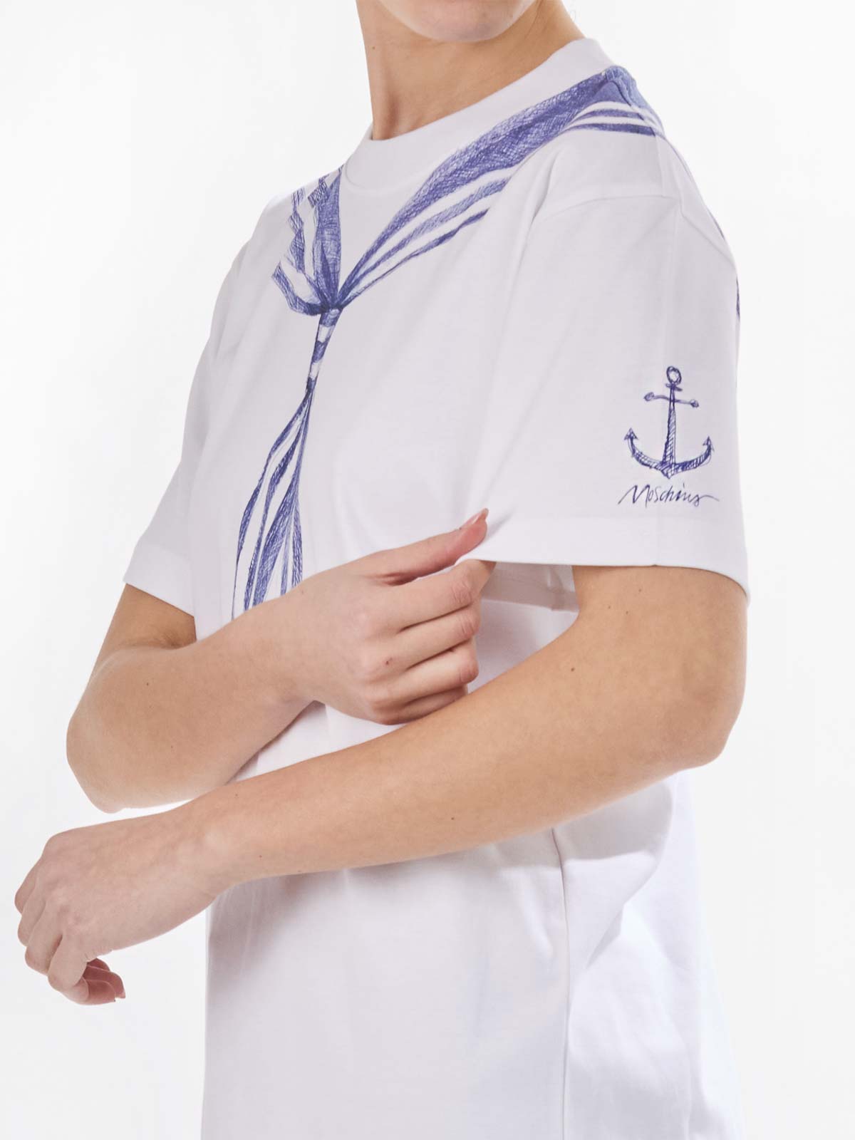 Moschino T-shirt In Interlock Di Cotone Con Stampa In White