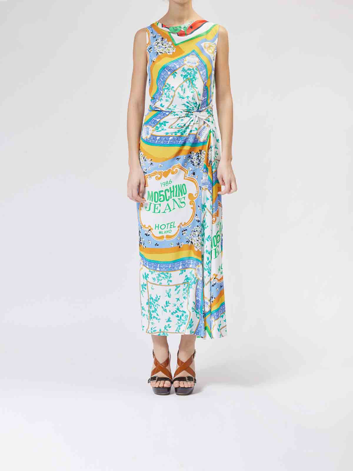 Moschino Midi Dress Foulard Printing In Multi