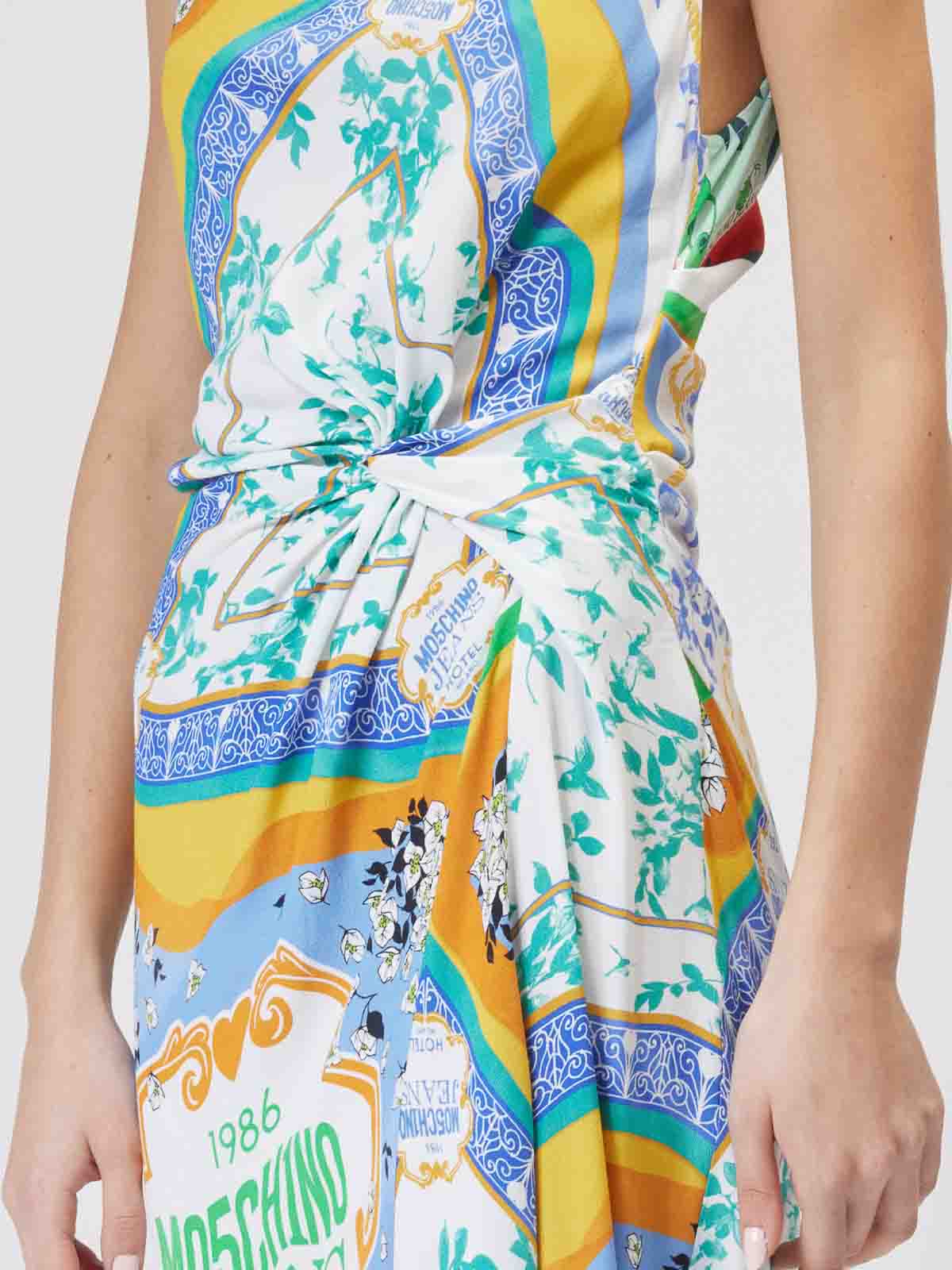 Moschino Midi Dress Foulard Printing In Multi