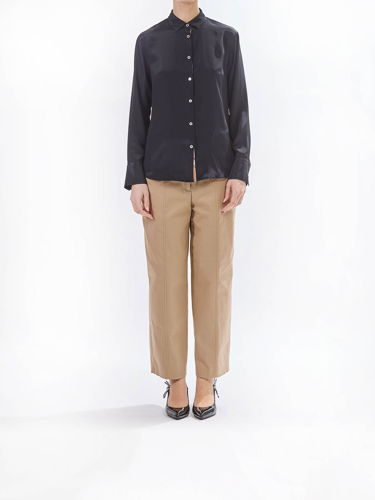 Ps By Paul Smith Silk Mixed Shirt With Swirl Buttoning In Black