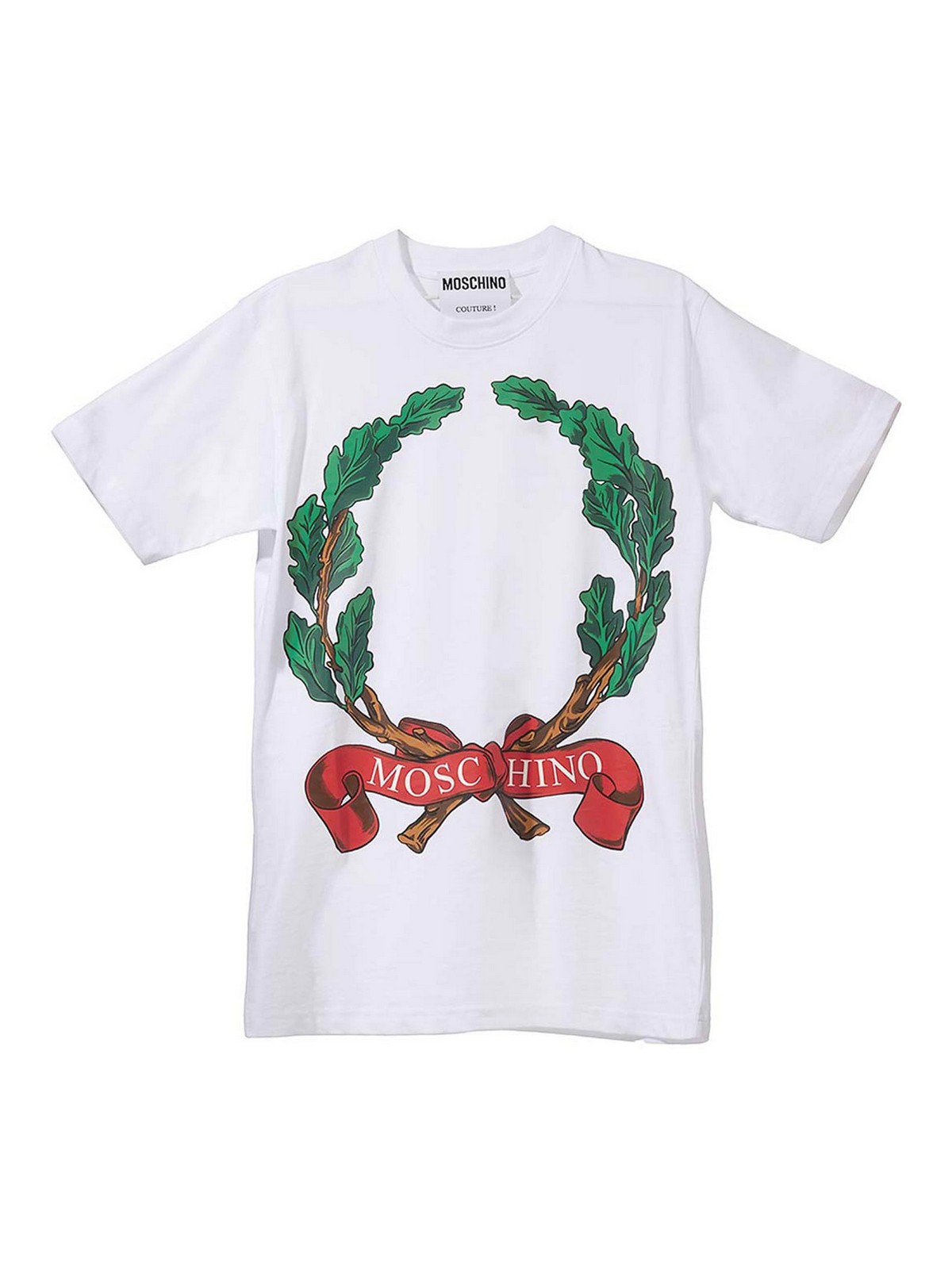 Moschino T-shirt In Organic Jersey Laurel Crown In White