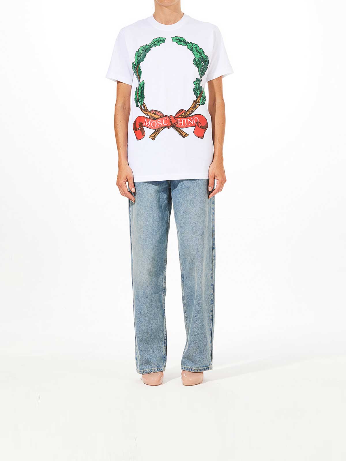 Moschino T-shirt In Organic Jersey Laurel Crown In White