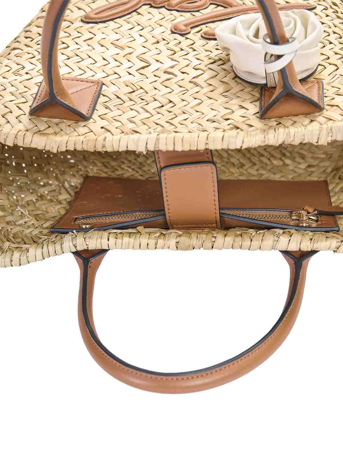Karl Lagerfeld K/signature Raffia Medium Basket In Sand
