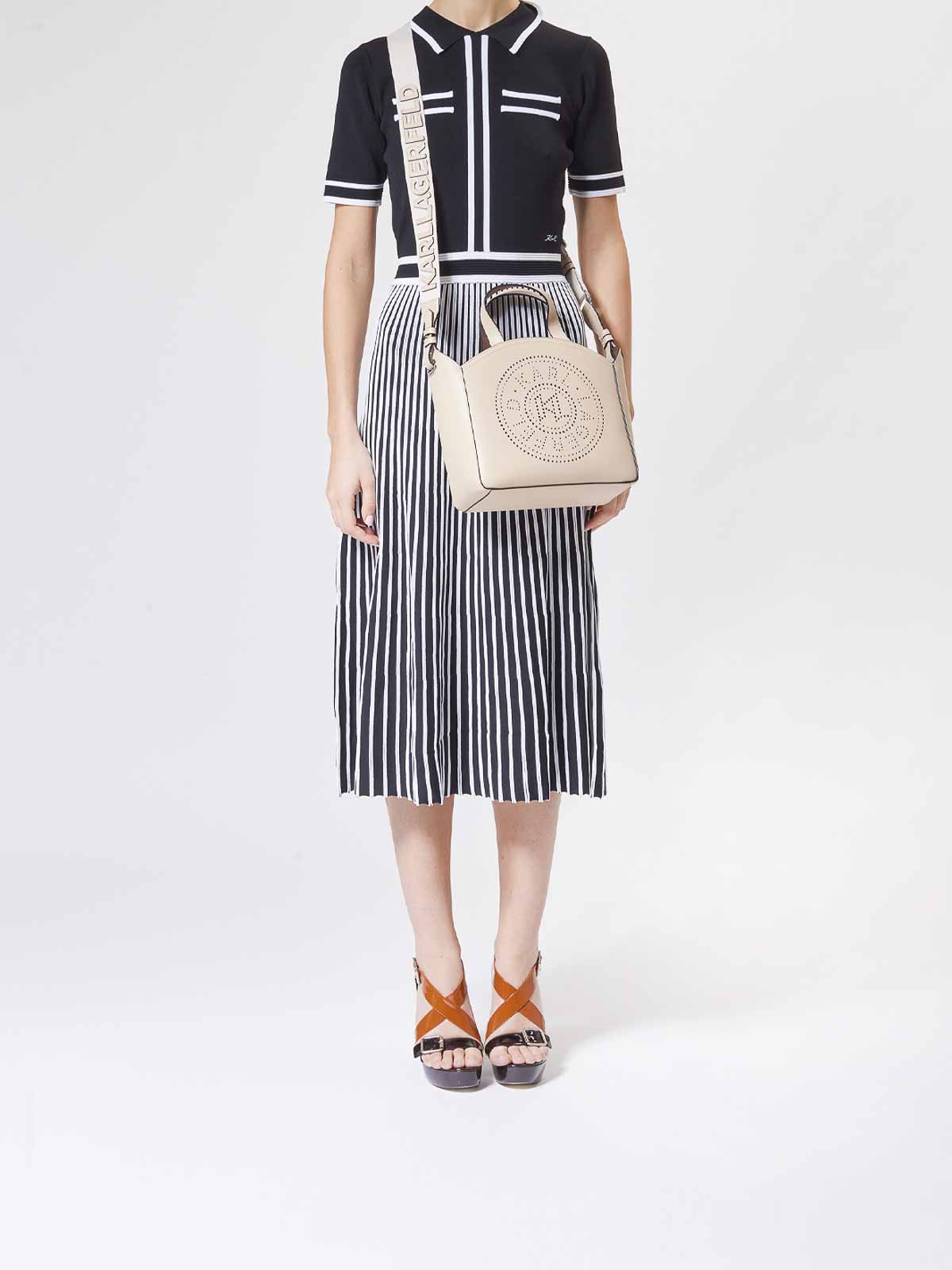 Karl Lagerfeld K/circle Small Tote Perforated In Sand