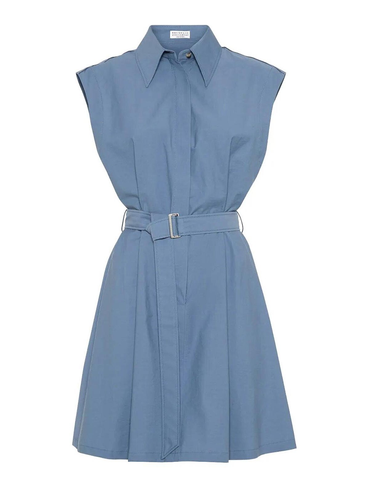 Brunello Cucinelli Mini Chemisier Dress With Monili In Blue