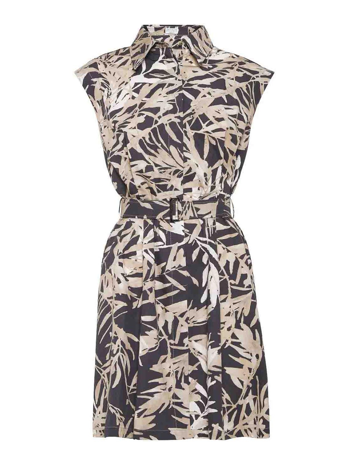 Brunello Cucinelli Herbarium Print Mini Chemisier Dress In Black