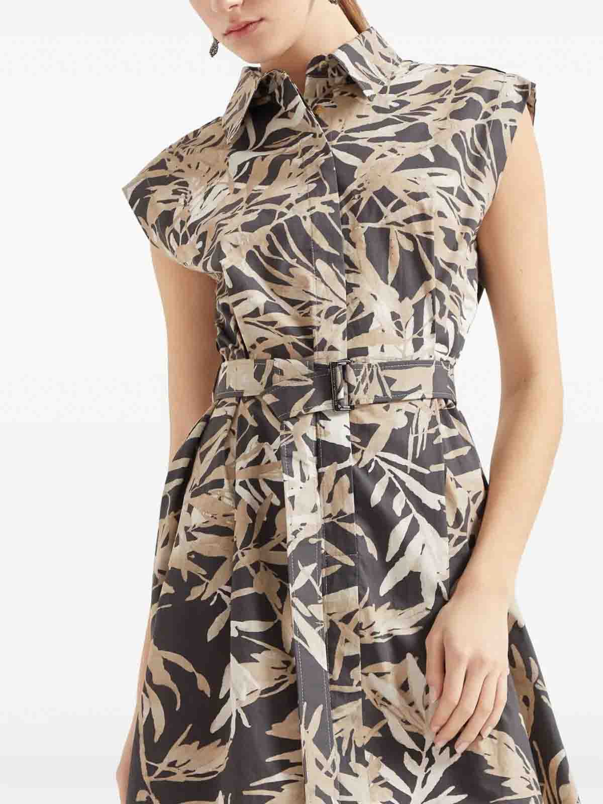 Brunello Cucinelli Herbarium Print Mini Chemisier Dress In Black