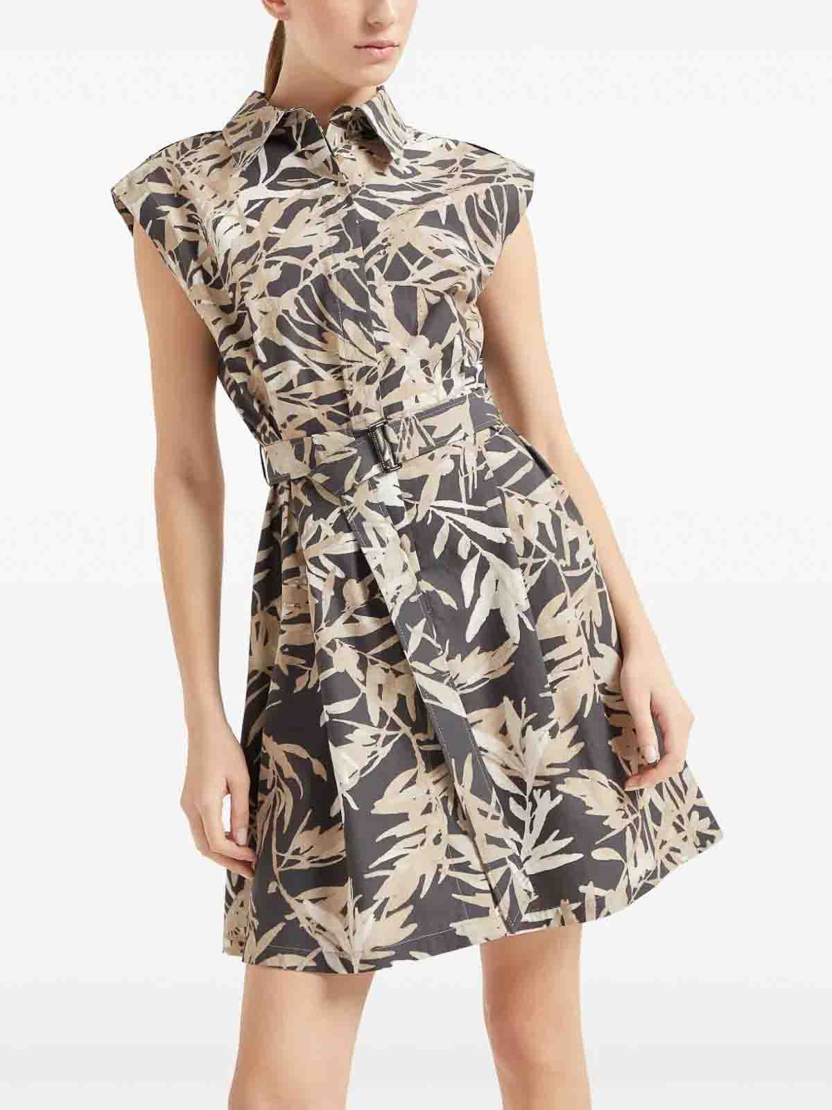 Brunello Cucinelli Herbarium Print Mini Chemisier Dress In Black