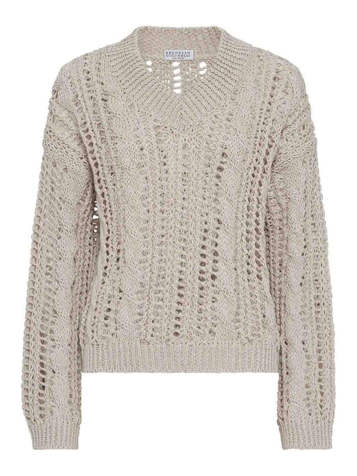 Brunello Cucinelli Cable And Mesh Sweater In Gray