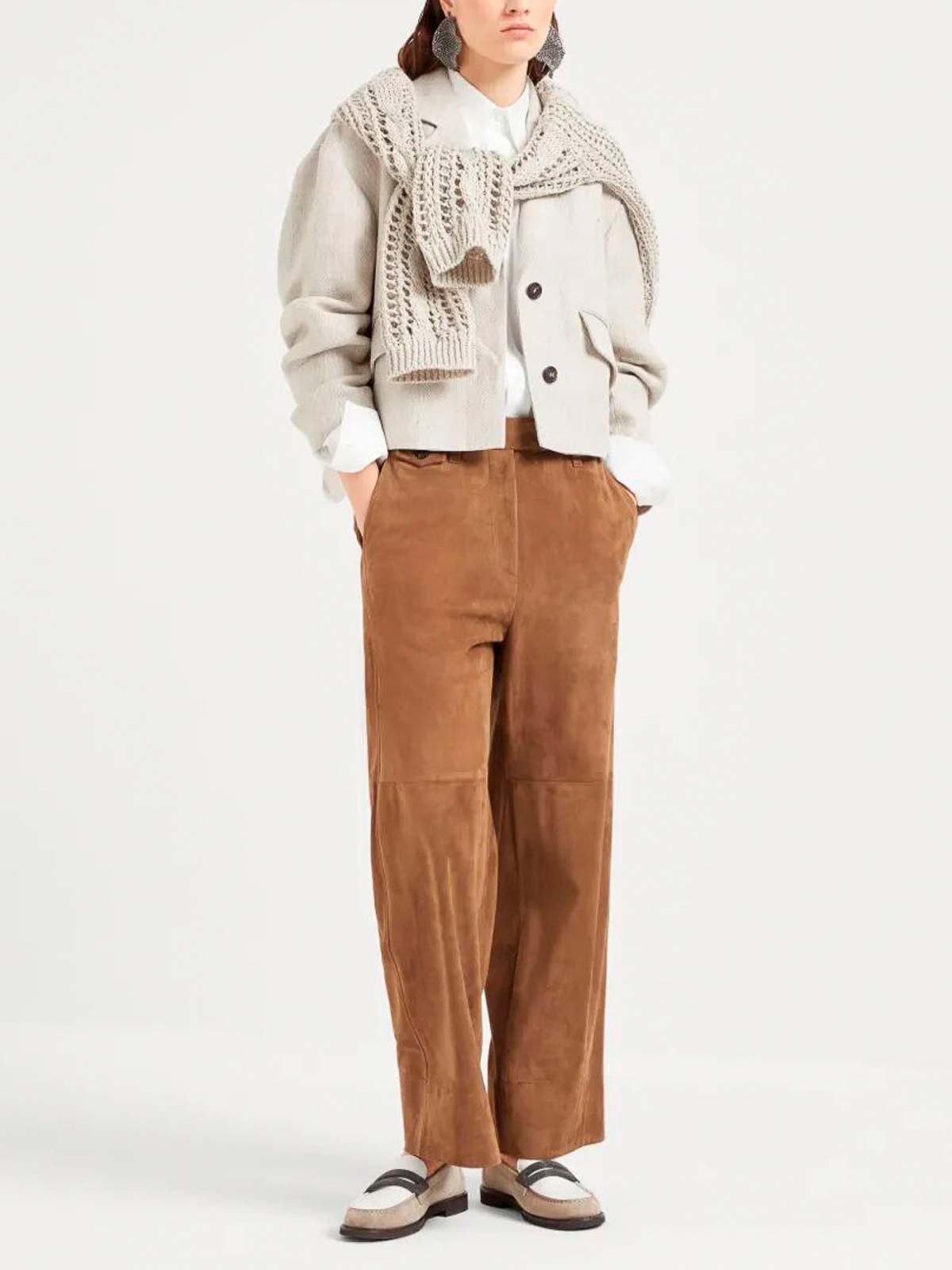 Brunello Cucinelli Cable And Mesh Sweater In Gray