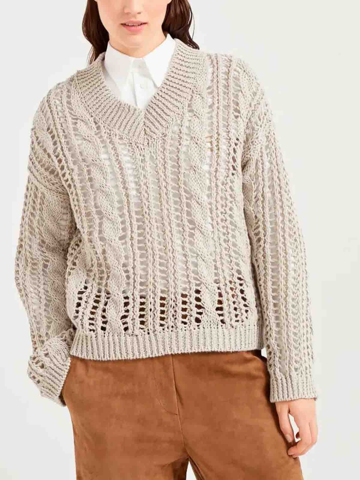 Brunello Cucinelli Cable And Mesh Sweater In Gray