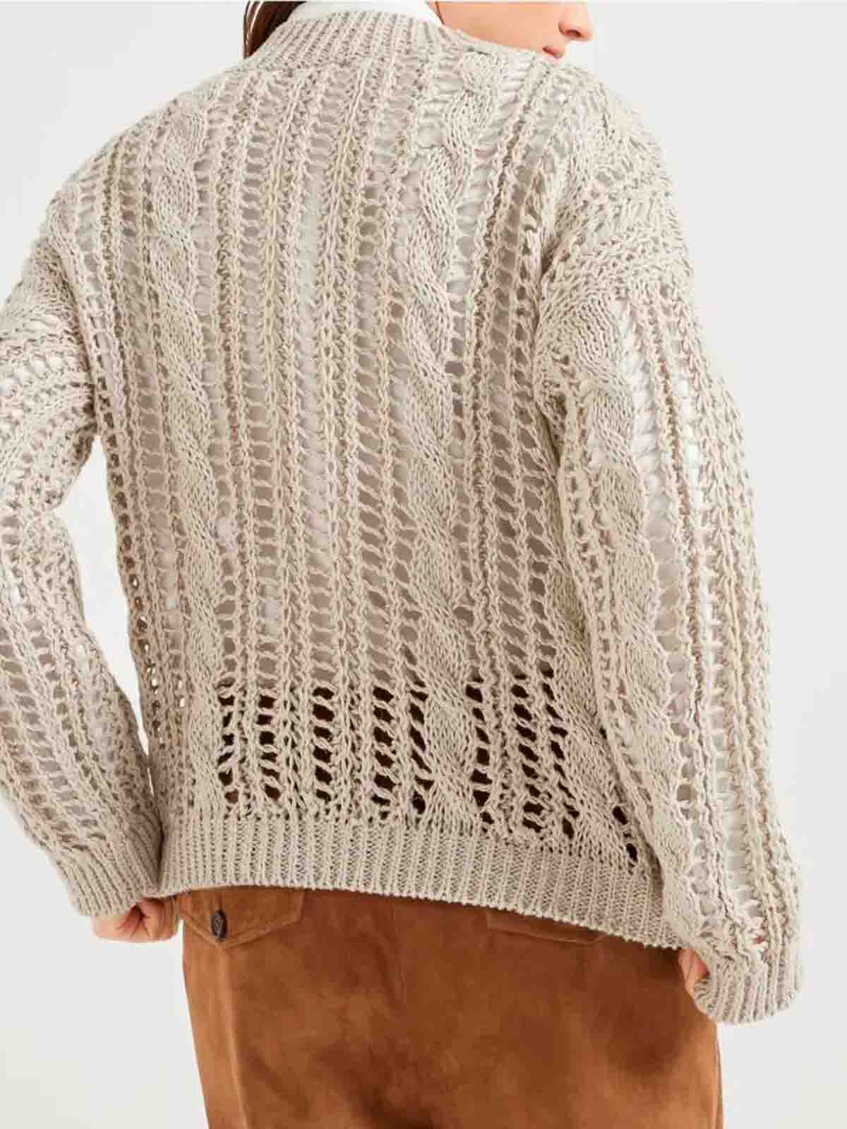 Brunello Cucinelli Cable And Mesh Sweater In Gray