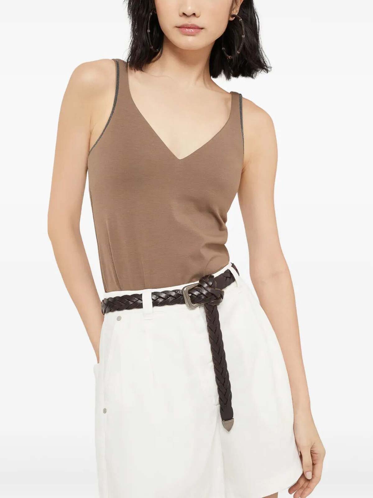 Brunello Cucinelli Jersey Top In Brown