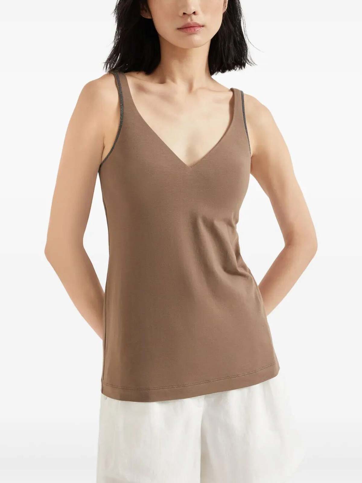 Brunello Cucinelli Jersey Top In Brown