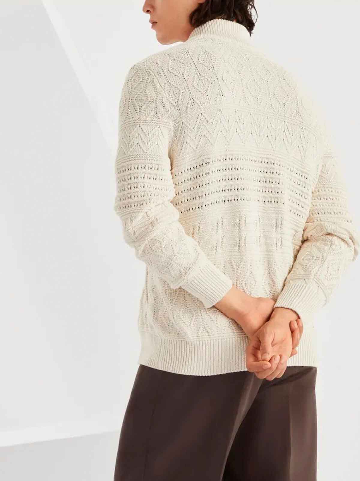 Brunello Cucinelli Beige Cardigan In Cotton With Zip In White