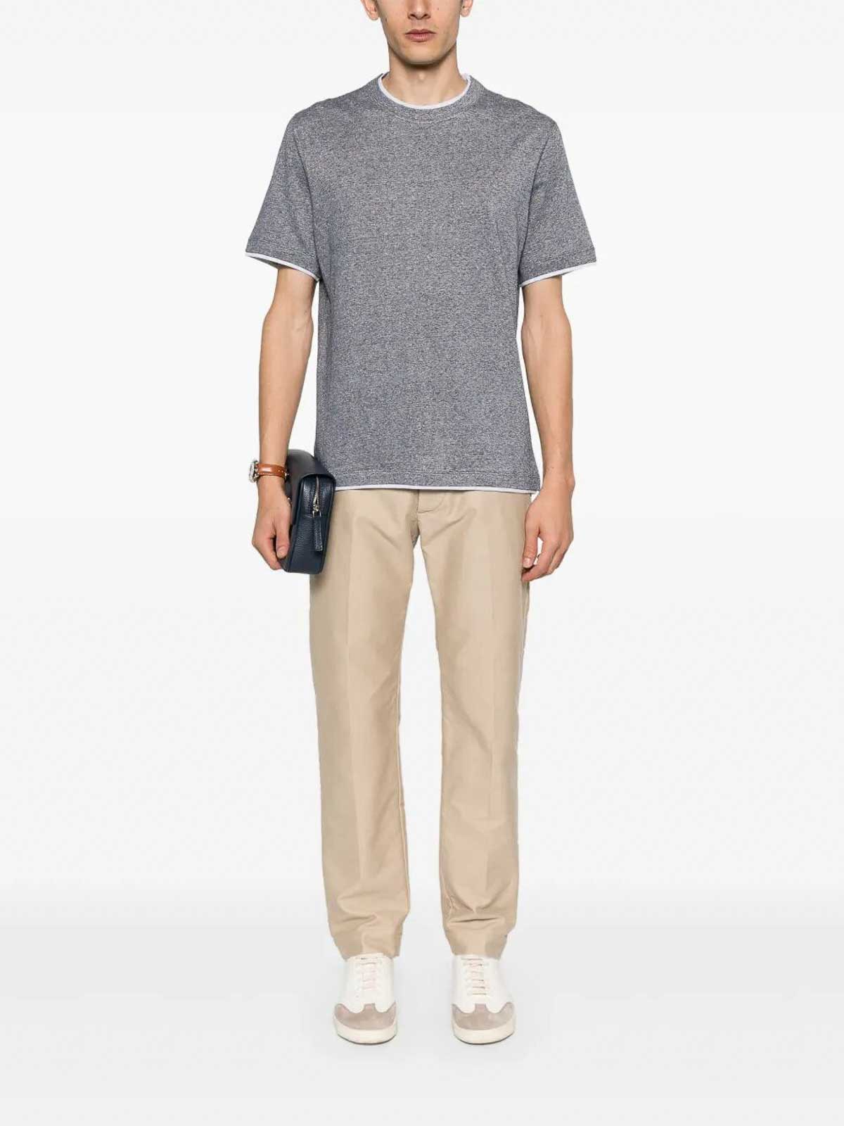 Brunello Cucinelli T-shirt With Faux-layering In Blue