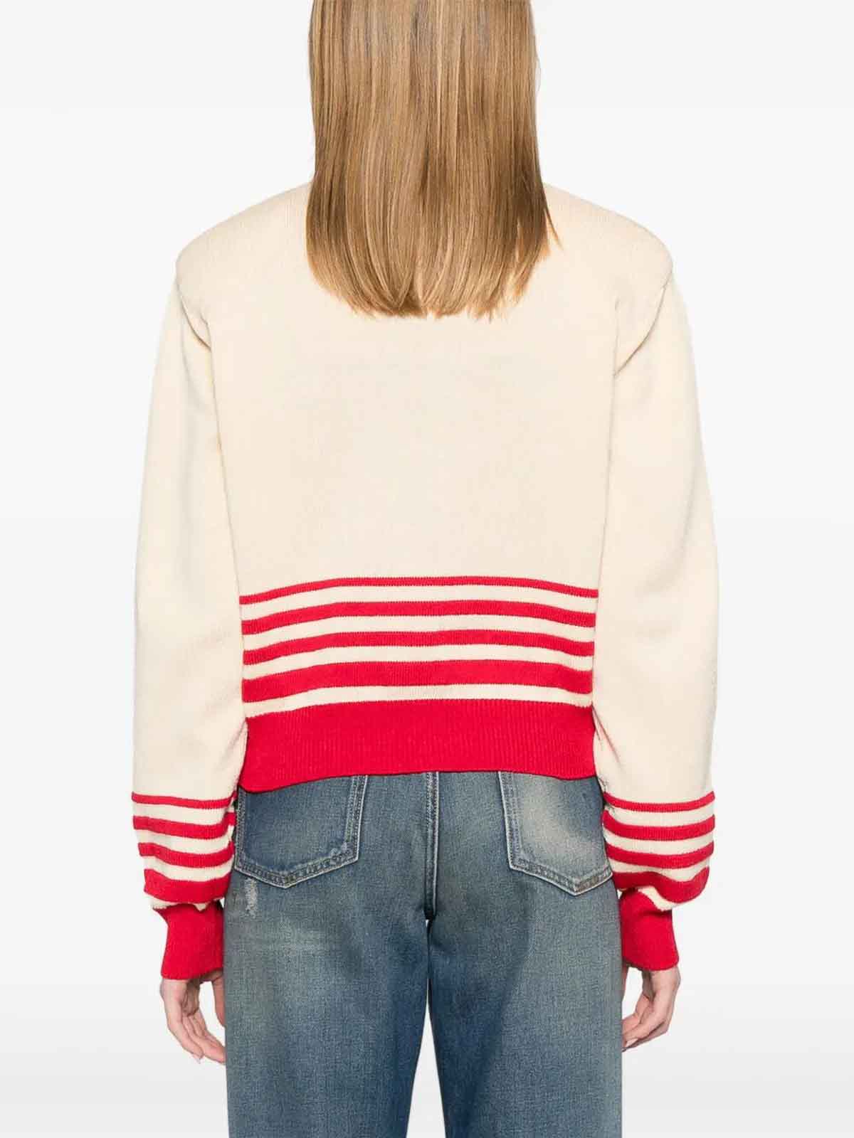 Golden Goose Beige Cardigan With Red Stripes In Red