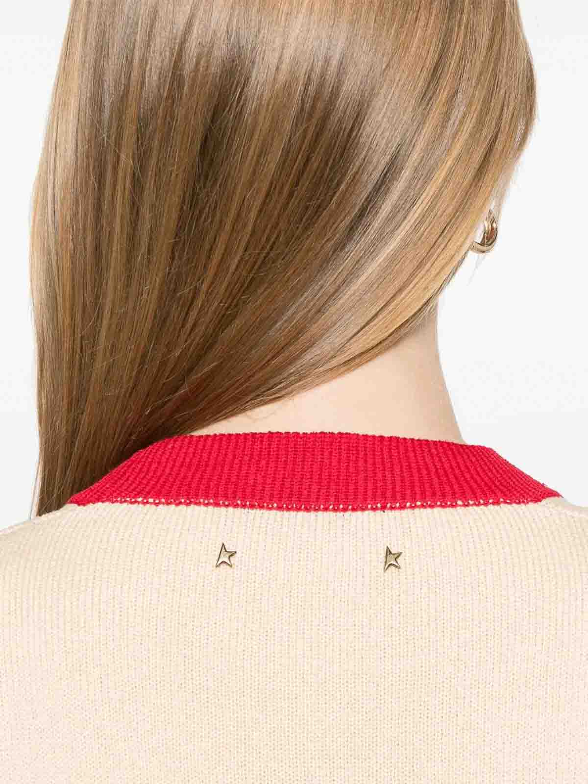 Golden Goose Beige Cardigan With Red Stripes In Red