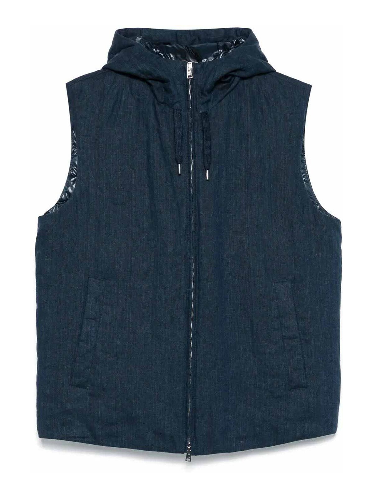 Herno Padded Vest With Hood And Textured Finish In Blue