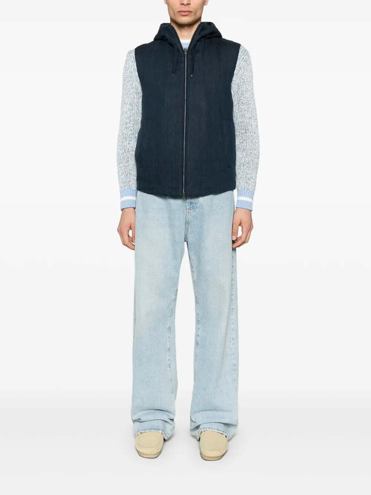 Herno Padded Vest With Hood And Textured Finish In Blue