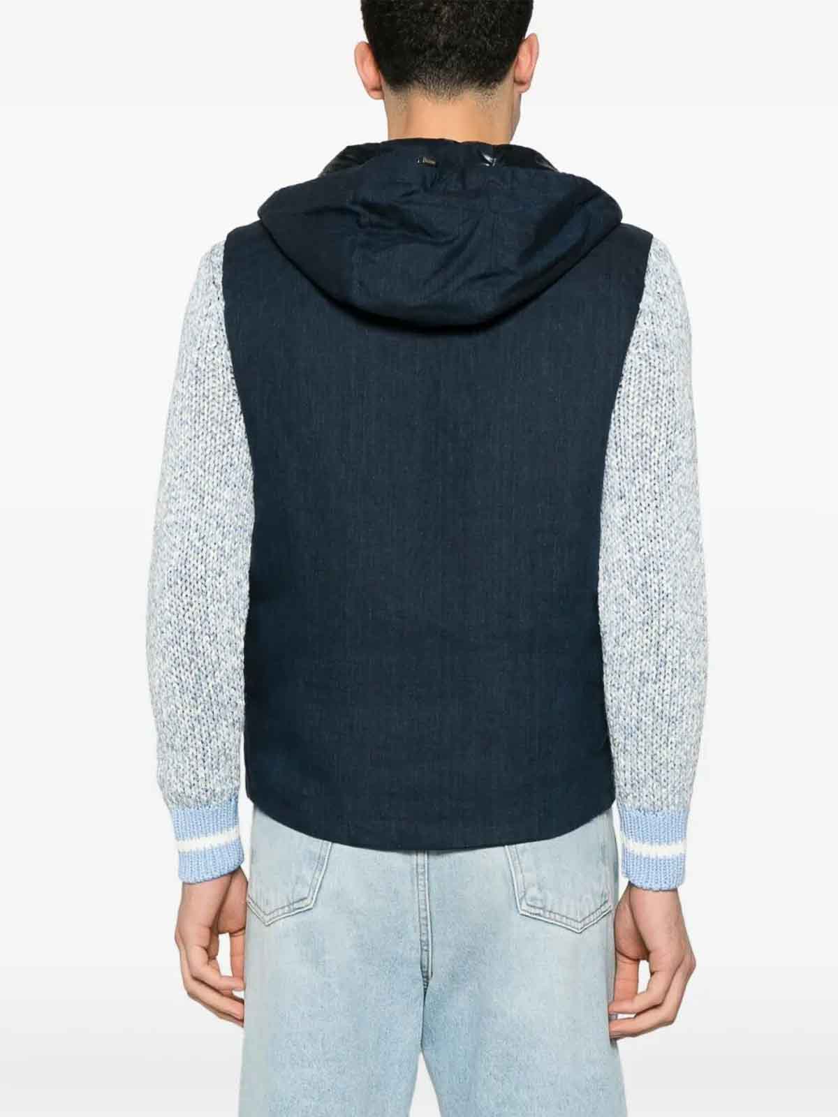 Herno Padded Vest With Hood And Textured Finish In Blue