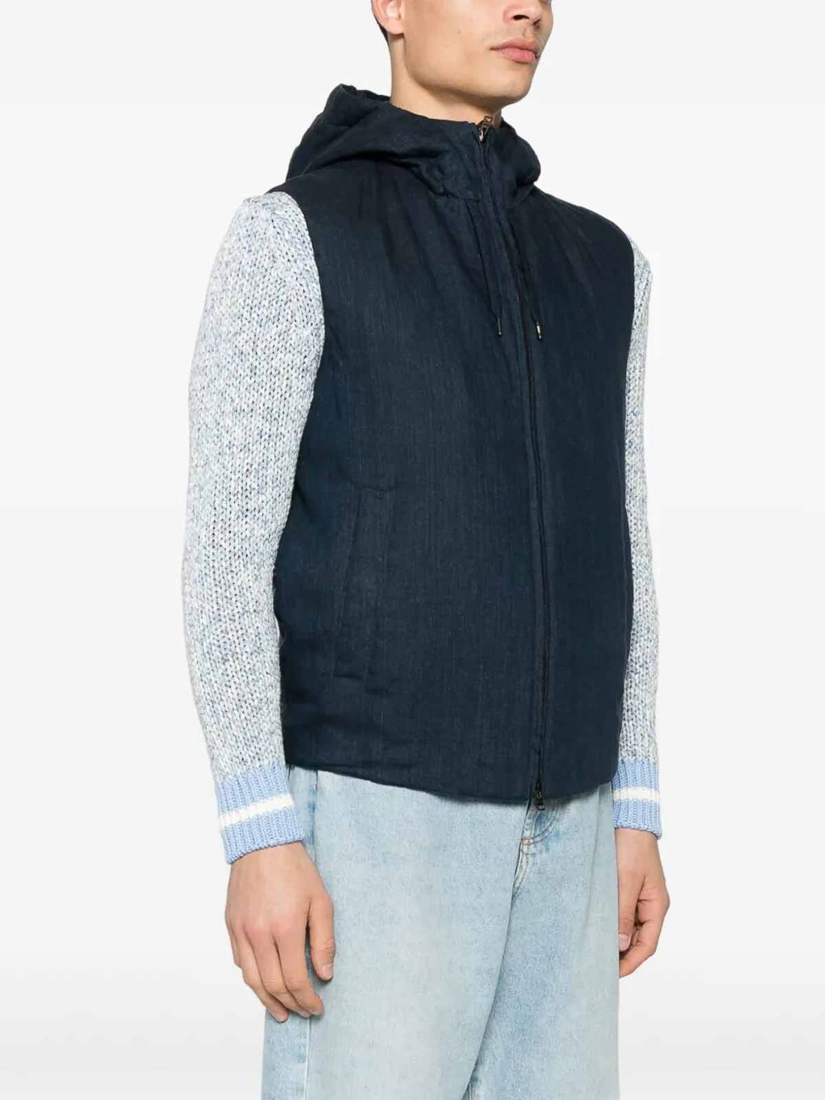 Herno Padded Vest With Hood And Textured Finish In Blue