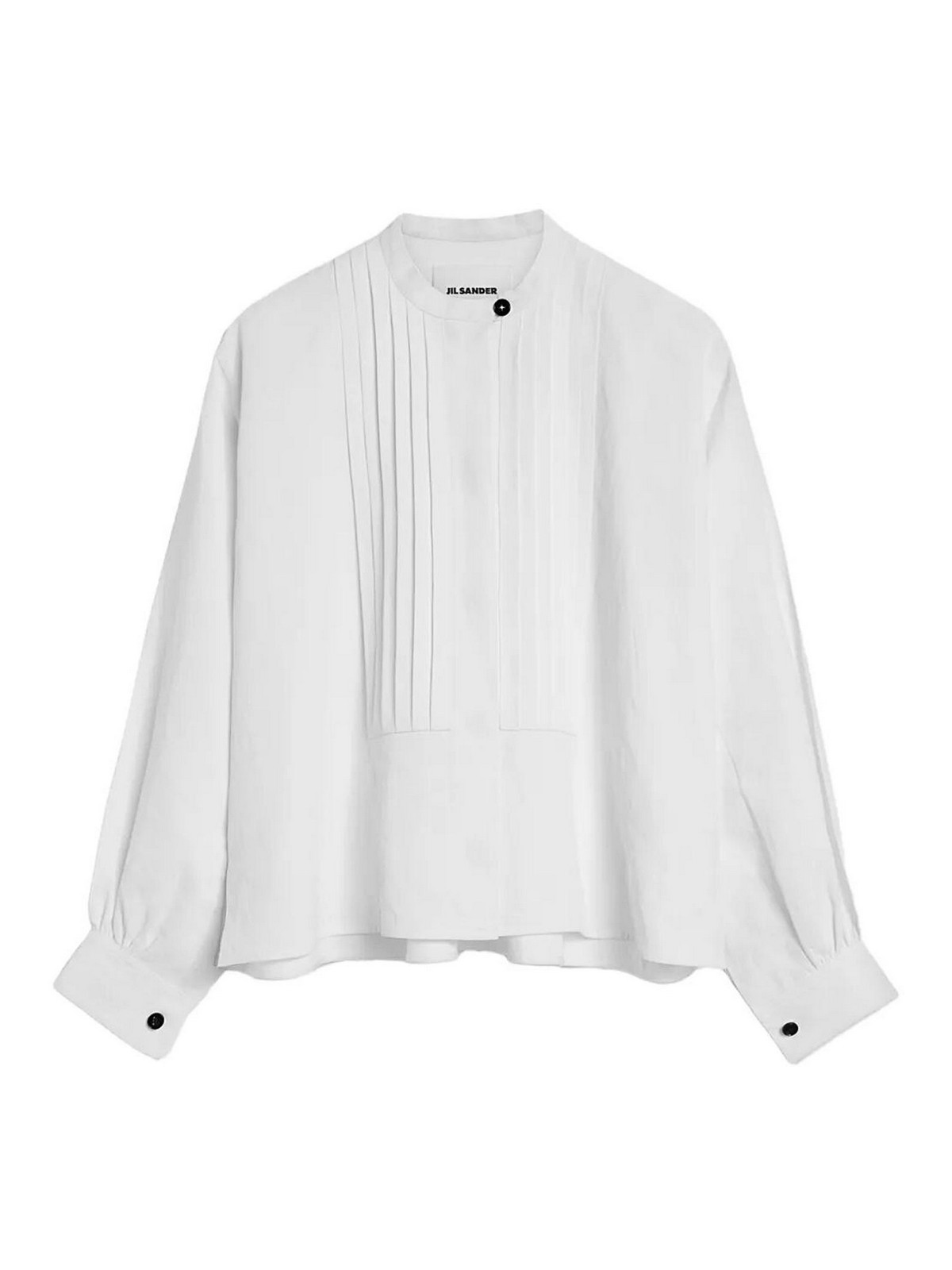Jil Sander Long-sleeved Linen Shirt With Front Pleated Plastron In White