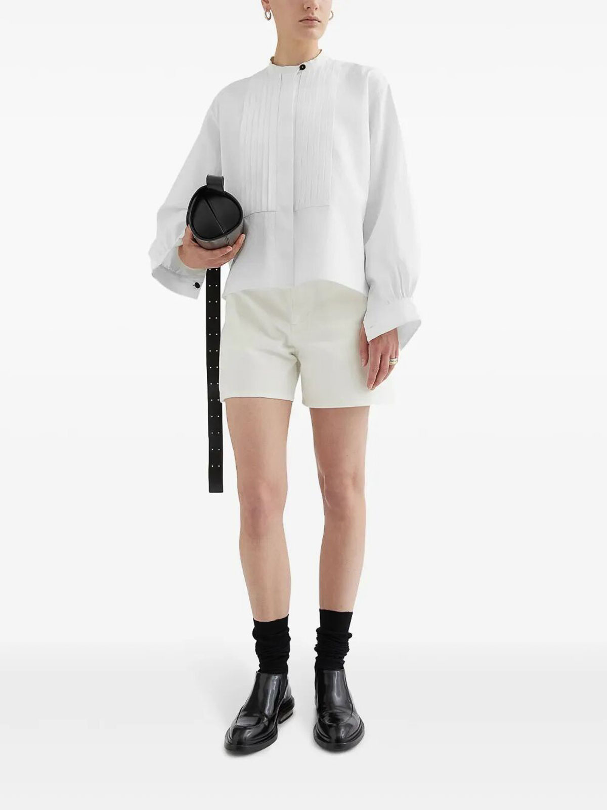 Jil Sander Long-sleeved Linen Shirt With Front Pleated Plastron In White