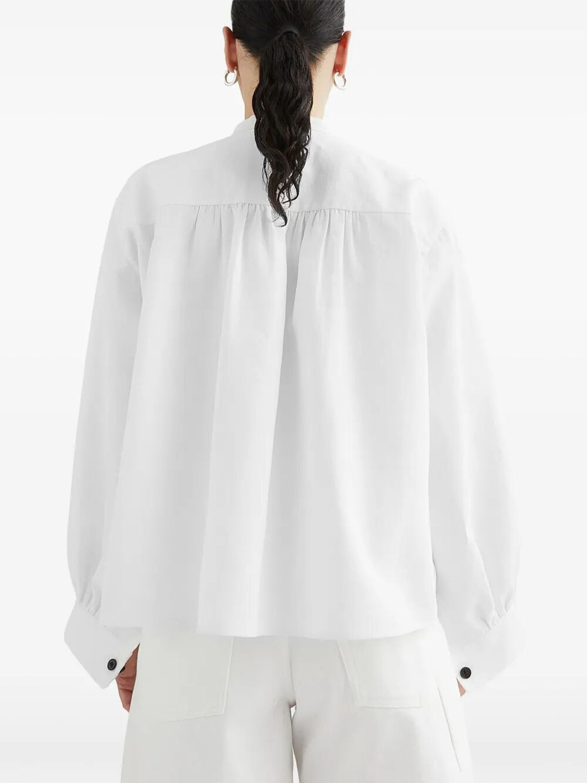 Jil Sander Long-sleeved Linen Shirt With Front Pleated Plastron In White