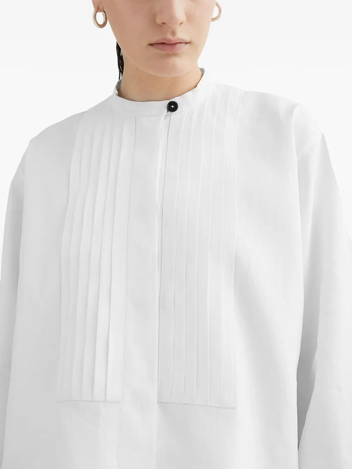 Jil Sander Long-sleeved Linen Shirt With Front Pleated Plastron In White