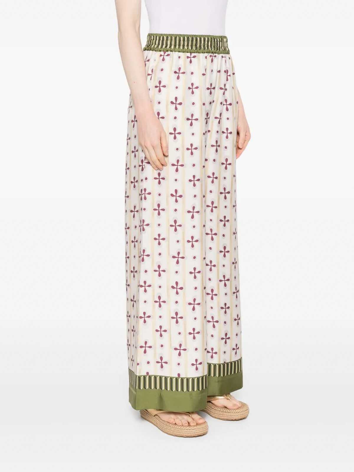 La Doublej La Double J Wide-leg Silk Trousers With Floral Pattern In Neutral