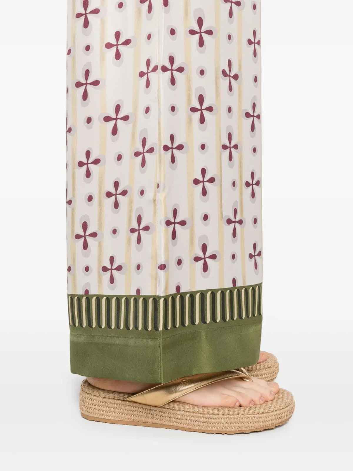 La Doublej La Double J Wide-leg Silk Trousers With Floral Pattern In Neutral
