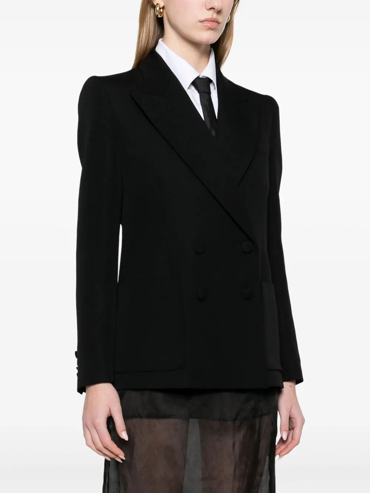 Valentino Double-breasted Tailored Jacket With Structured Shoulders In Black