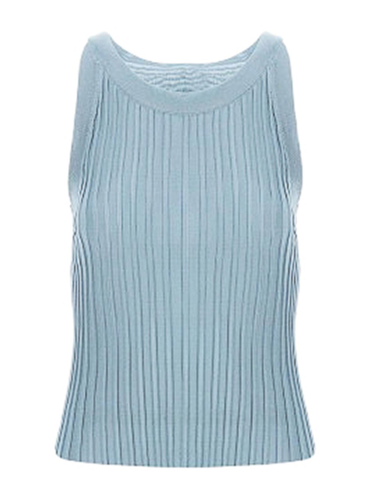 Herno Tank Top In Shiny Viscose Rib In Blue