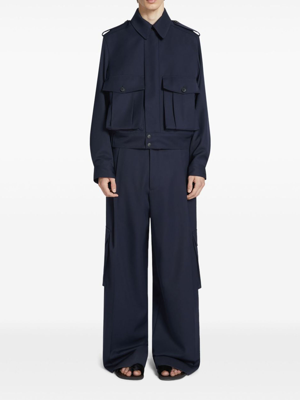Dries Van Noten Men's Blue Wool Gabardine Jacket In Black