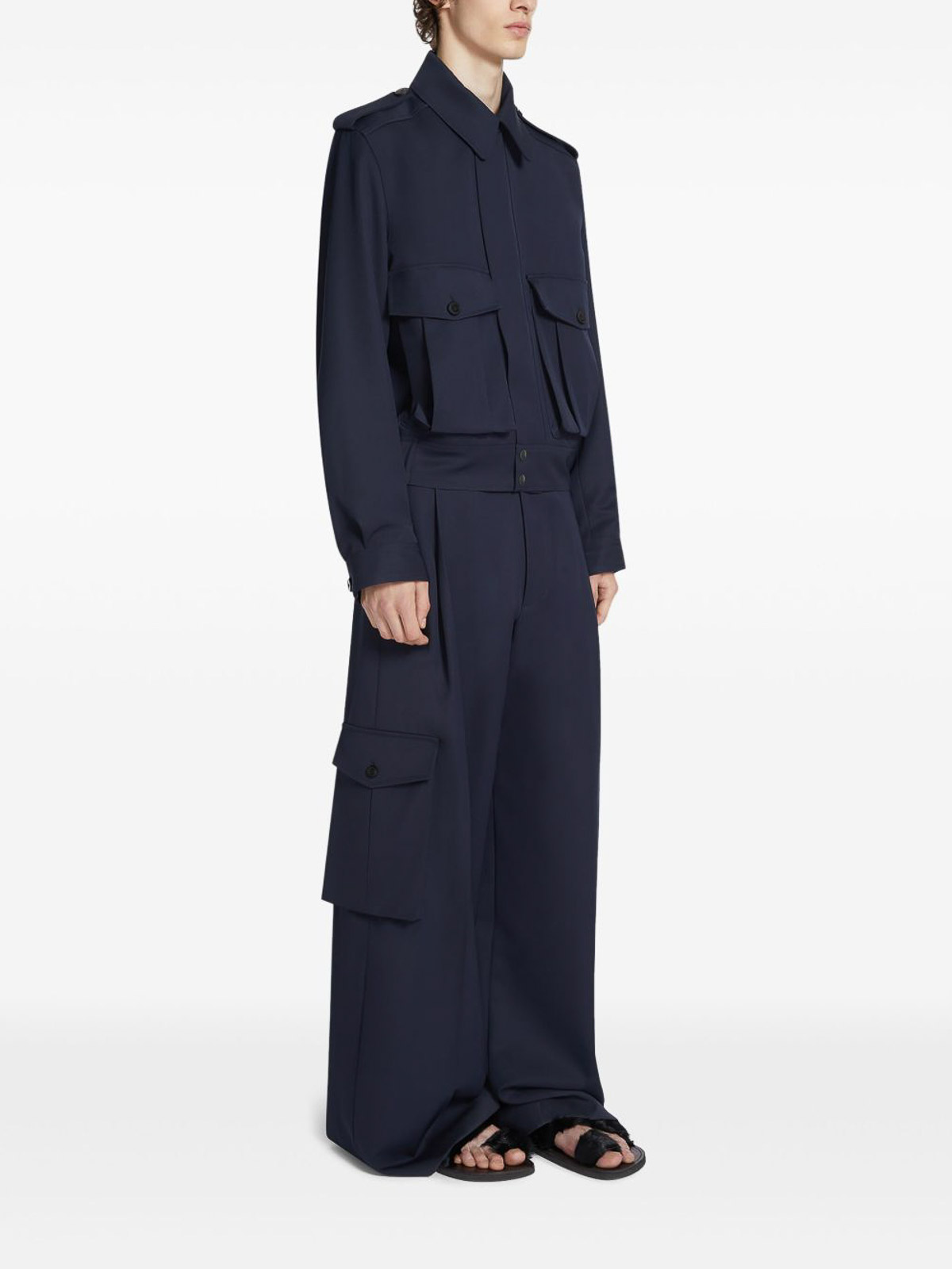 Dries Van Noten Men's Blue Wool Gabardine Jacket In Black