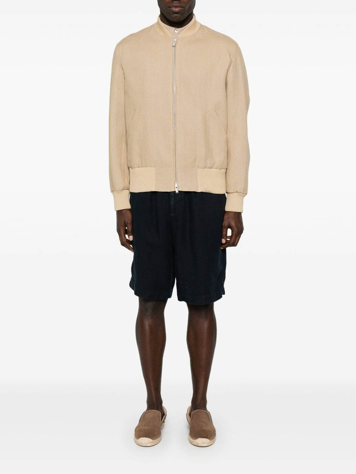Lardini Ribbed Collar Jacket Side Pockets In Brown