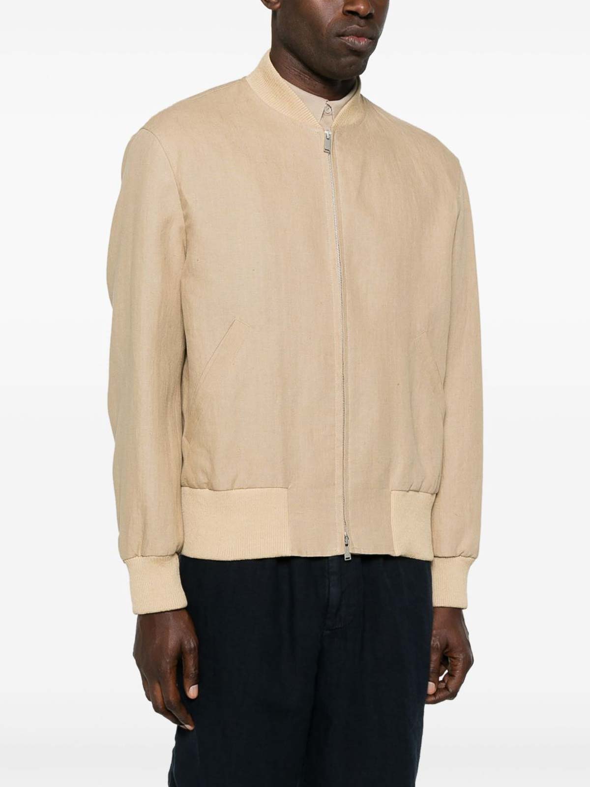 Lardini Ribbed Collar Jacket Side Pockets In Brown