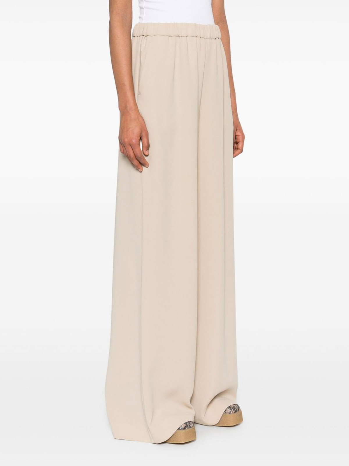 Max Mara Wool Wide Leg Trousers In Nude