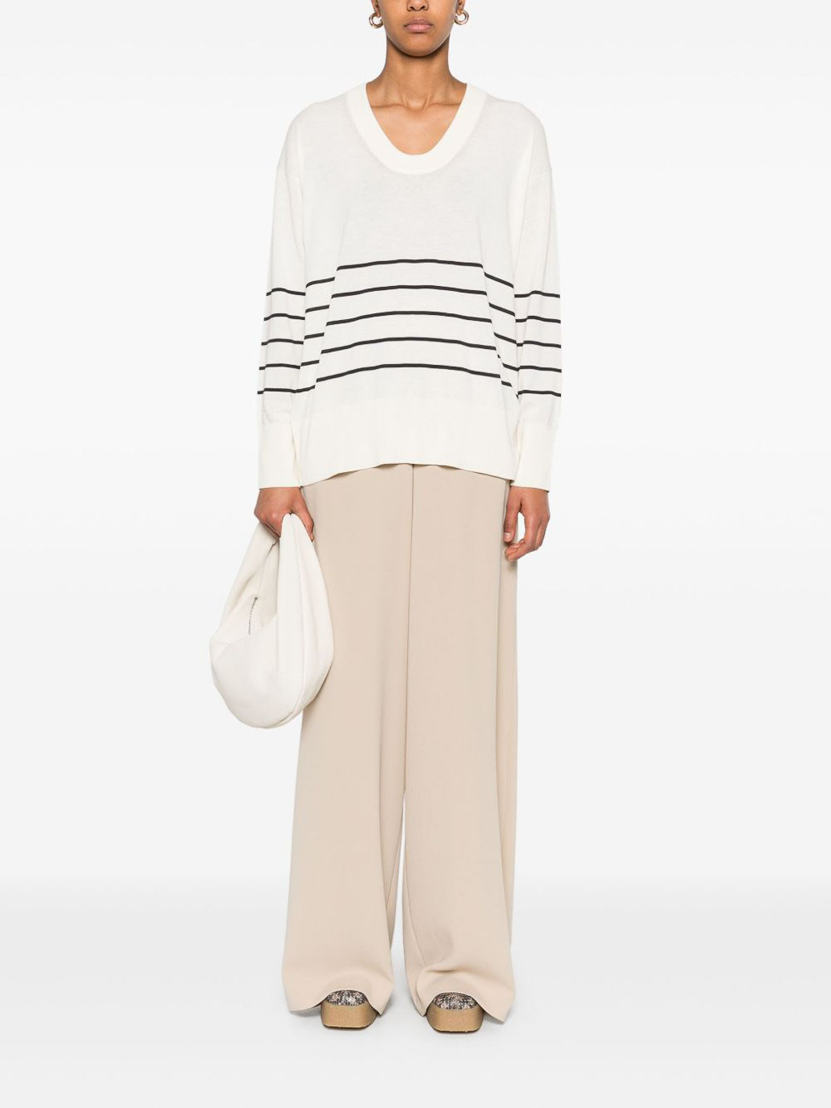 Max Mara Wool Wide Leg Trousers In Nude