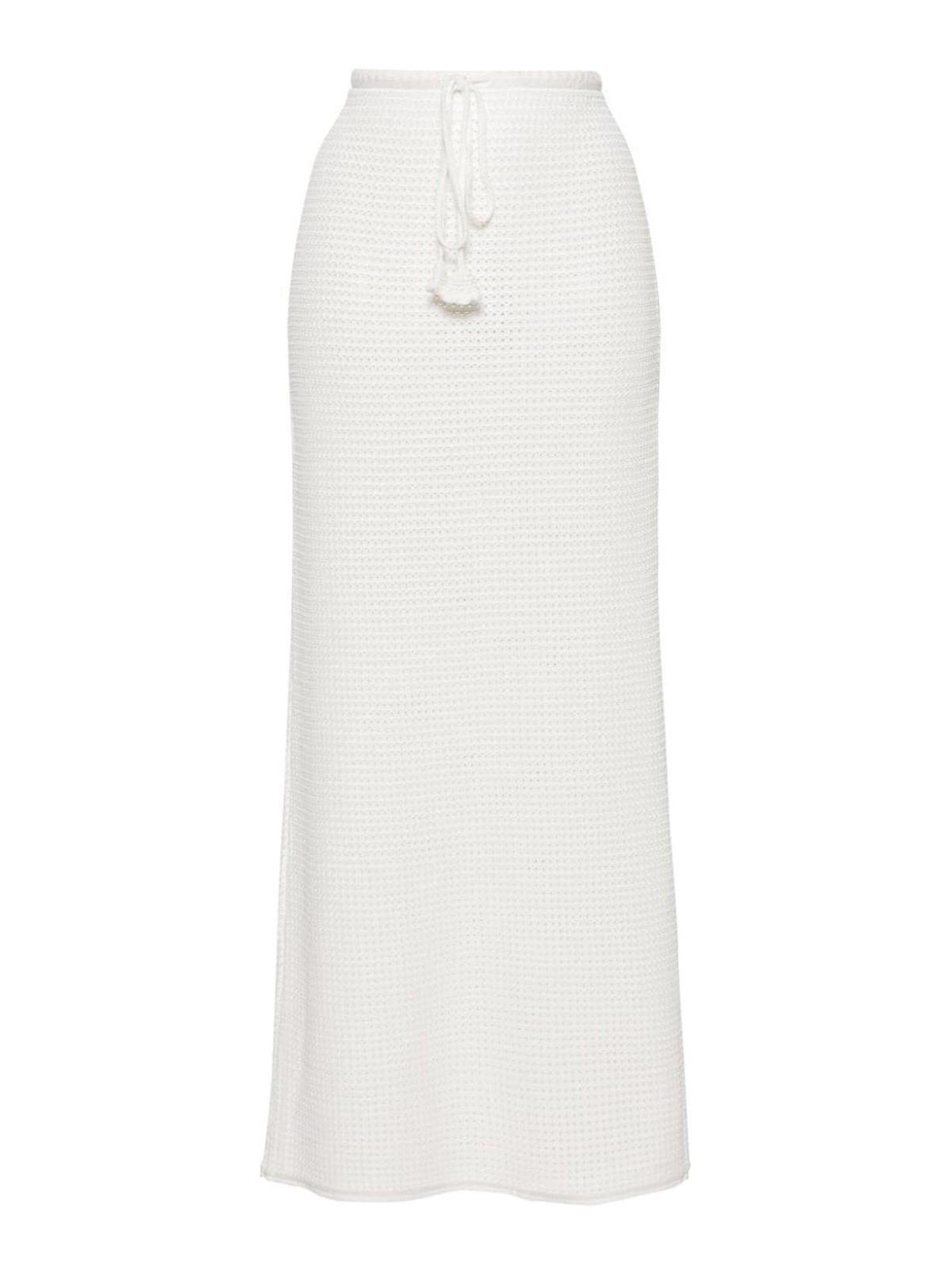 Self-portrait Sequinned Pointelle-knit Maxi Skirt In White