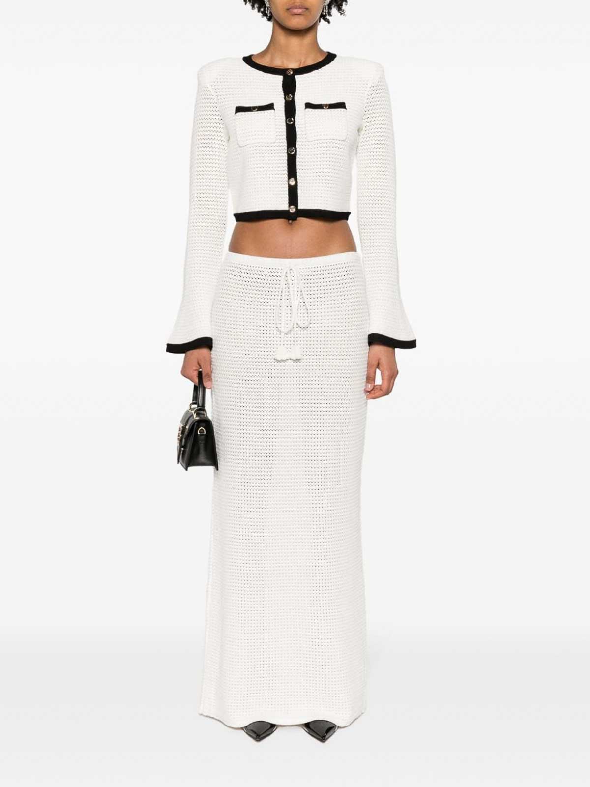 Self-portrait Sequinned Pointelle-knit Maxi Skirt In White