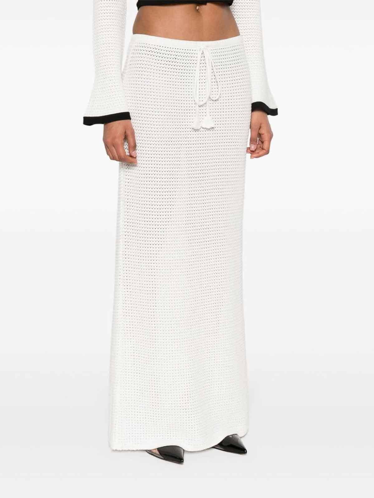 Self-portrait Sequinned Pointelle-knit Maxi Skirt In White