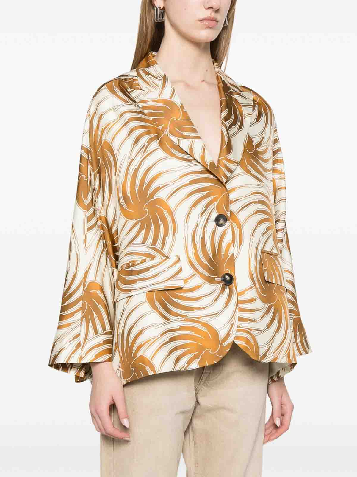 Alberto Biani Printed Silk Caban Jacket In Sand