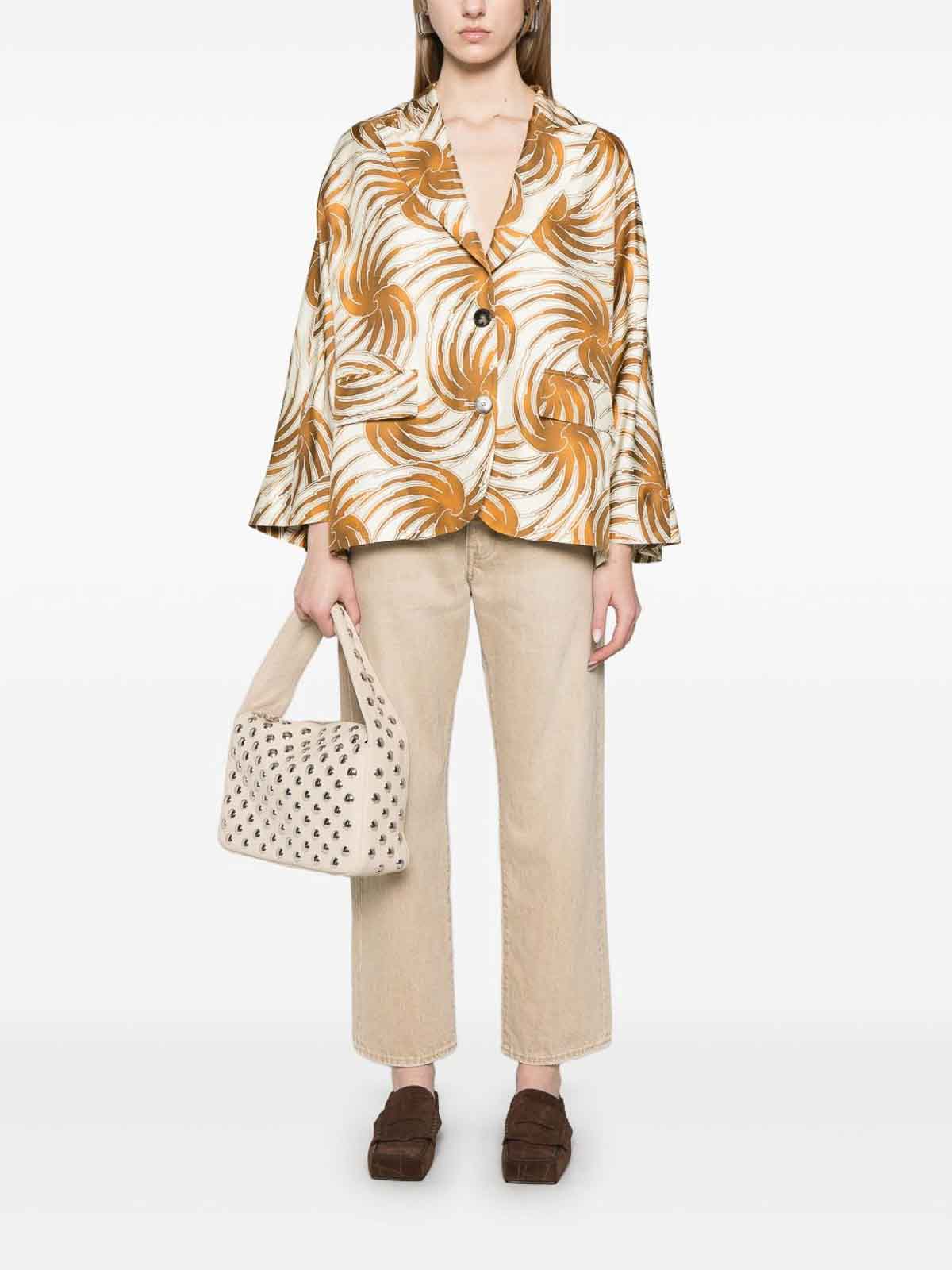 Alberto Biani Printed Silk Caban Jacket In Sand