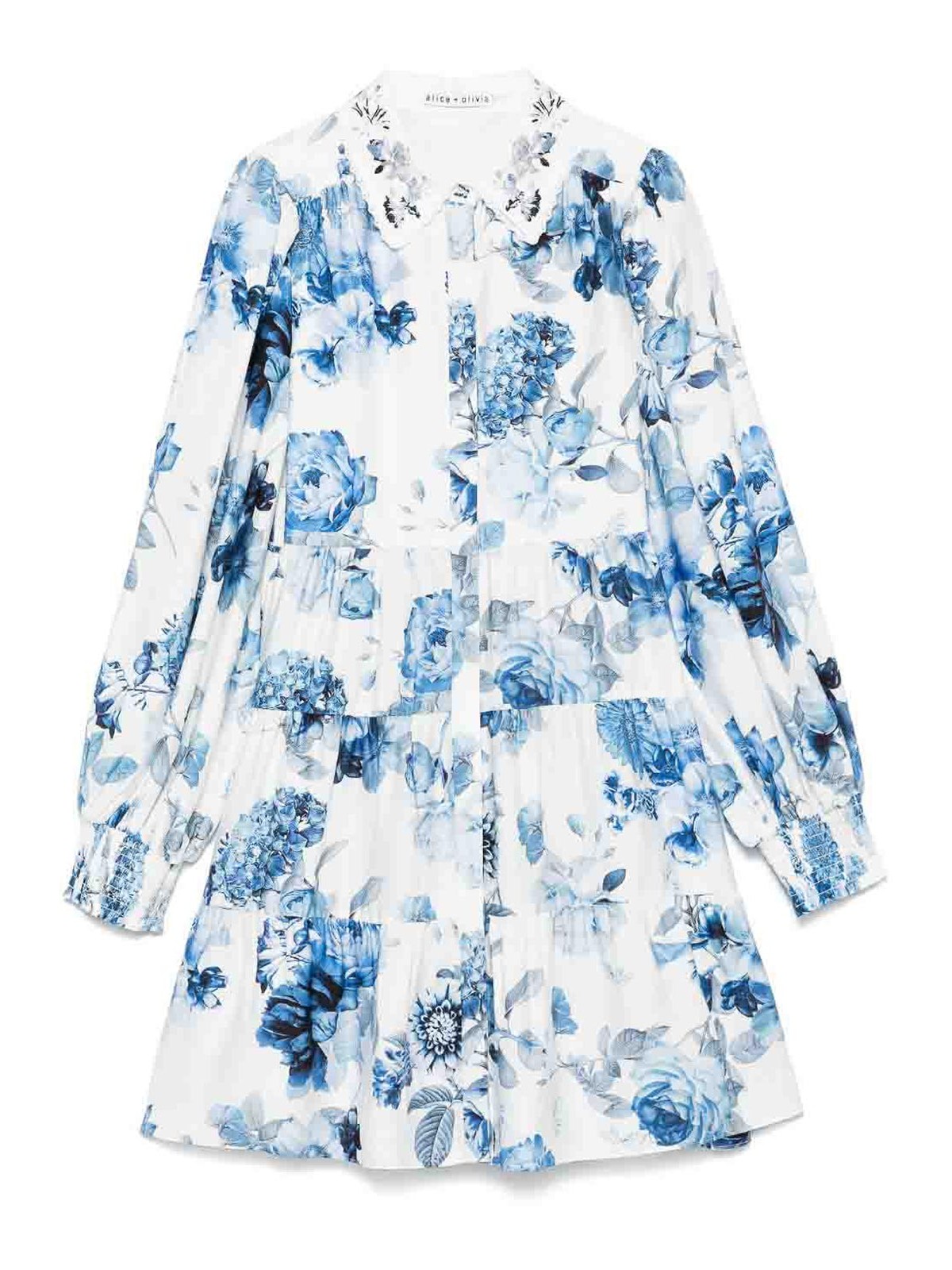 Alice And Olivia Junia Printed Mini Dress In Blue