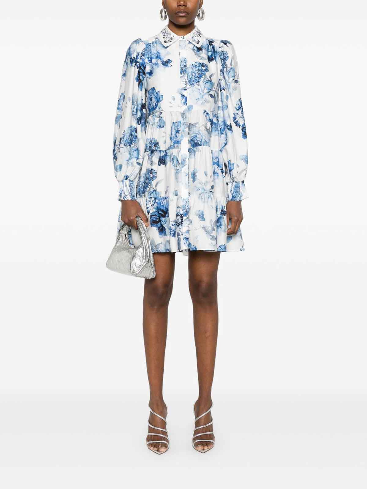 Alice And Olivia Junia Printed Mini Dress In Blue